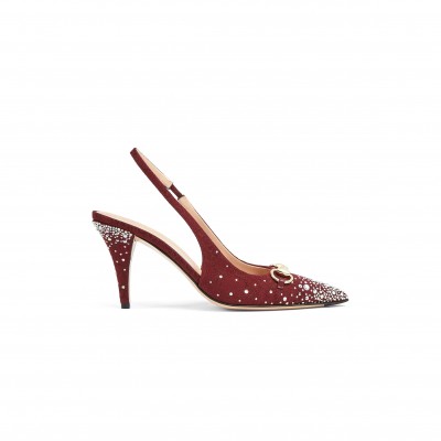 GUCCI WOMEN'S SLINGBACK PUMP WITH CRYSTAL HORSEBIT ‎812176